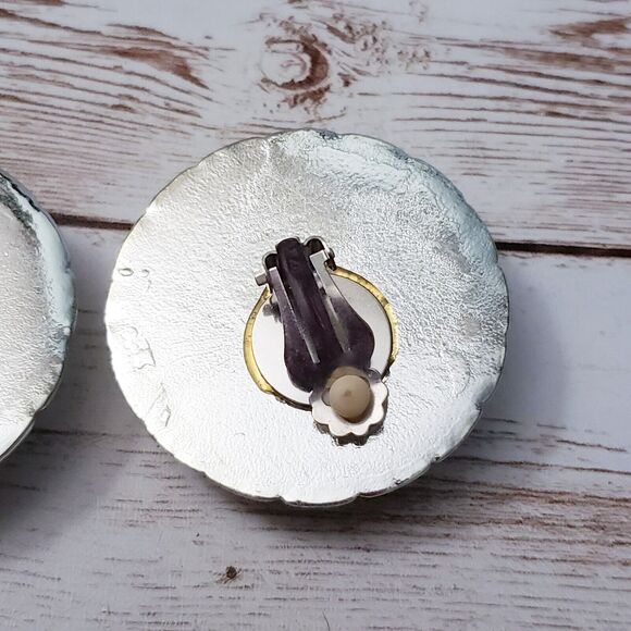 Vintage Clip On Earrings Yellow 1 & 5/8" Large Statement Unusual - Picture 5 of 6